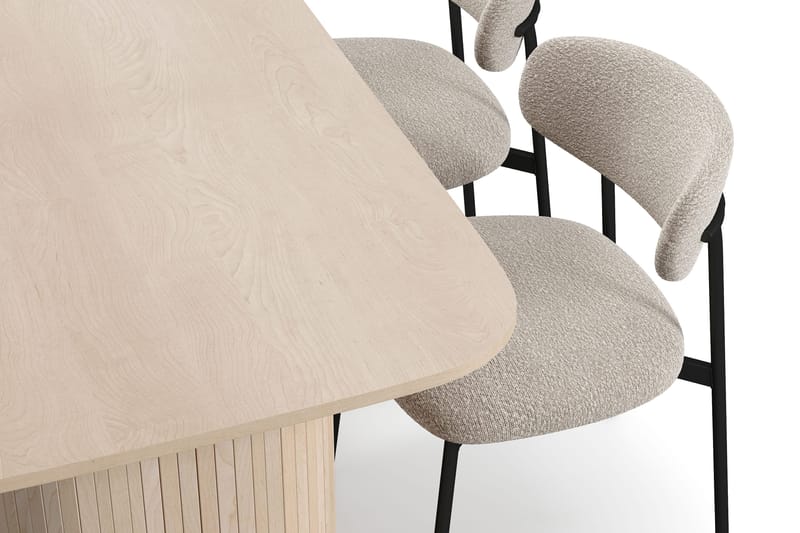 Kopparbo Matbord 160 cm med 4 Lucy Matstolar - White / Greige Bouclé / Metallben Svart - Möbler - Bord & matgrupper - Matgrupper