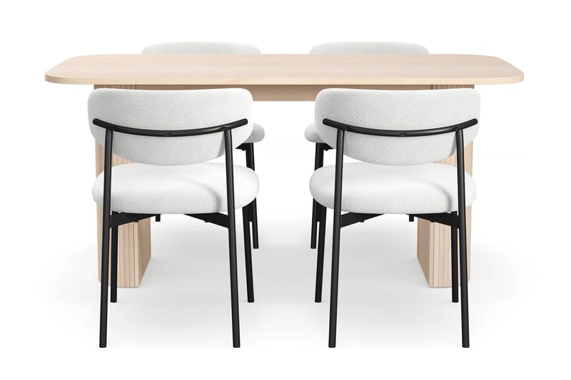 Kopparbo Matbord 160 cm med 4 Lucy Matstolar - White / Vit Bouclé / Metallben Svart - Möbler - Bord & matgrupper - Matgrupper