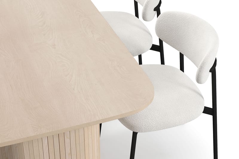 Kopparbo Matbord 160 cm med 4 Lucy Matstolar - White / Vit Bouclé / Metallben Svart - Möbler - Bord & matgrupper - Matgrupper