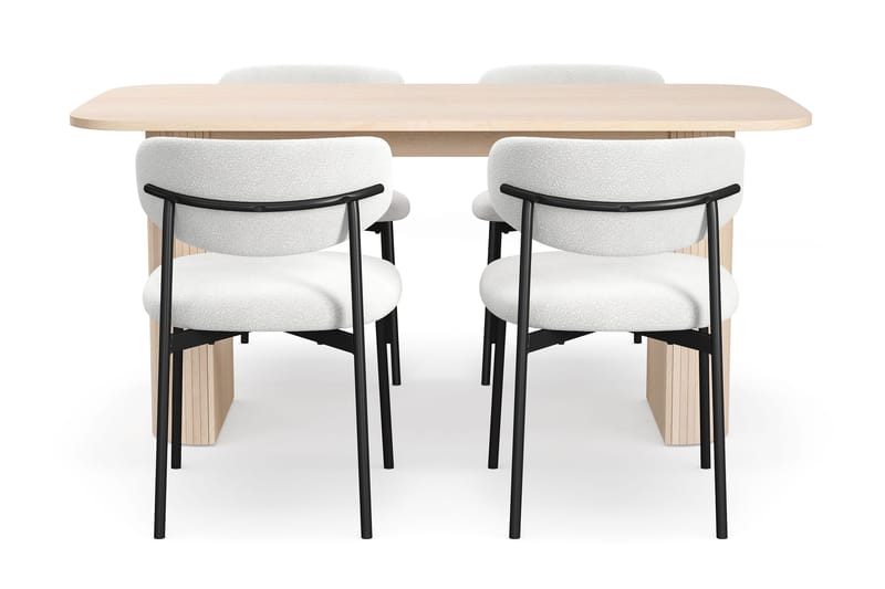 Kopparbo Matbord 160 cm med 4 Lucy Matstolar - White / Vit Bouclé / Metallben Svart - Möbler - Bord & matgrupper - Matgrupper