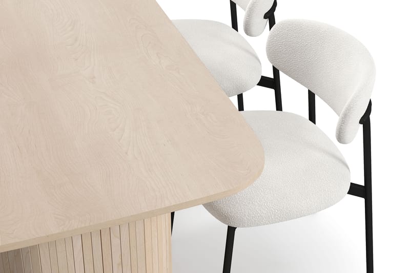 Kopparbo Matbord 160 cm med 4 Lucy Matstolar - White / Vit Bouclé / Metallben Svart - Möbler - Bord & matgrupper - Matgrupper