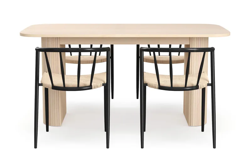 Kopparbo Matbord 160 cm med 4 Winston Matstolar - White / Beige / Metallben Svart - Möbler - Bord & matgrupper - Matgrupper