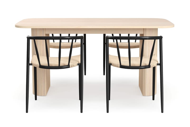 Kopparbo Matbord 160 cm med 4 Winston Matstolar - White / Beige / Metallben Svart - Möbler - Bord & matgrupper - Matgrupper