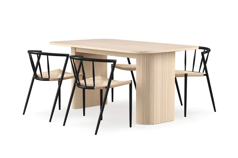 Kopparbo Matbord 160 cm med 4 Winston Matstolar, White / Beige / Metallben Svart