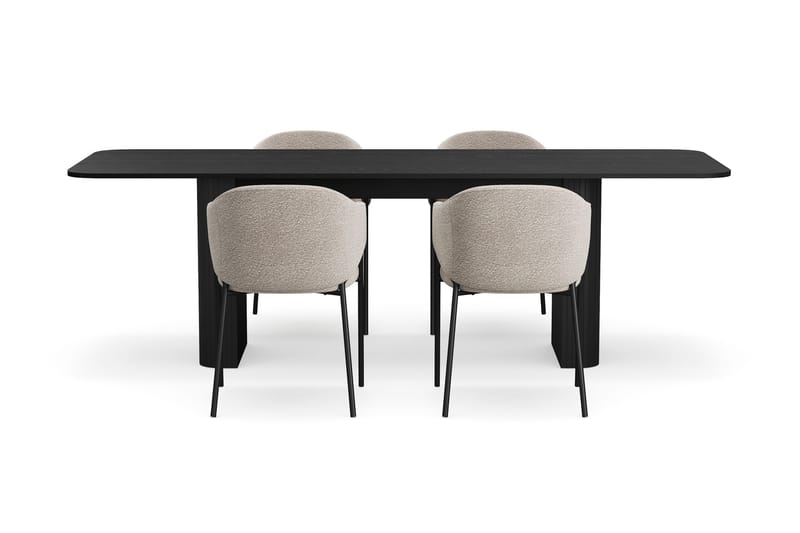Kopparbo Matbord 180-240 cm Förlängningsbart med 4 Filip Matstolar - Svart / Taupe Bouclé - Möbler - Bord & matgrupper - Matgrupper