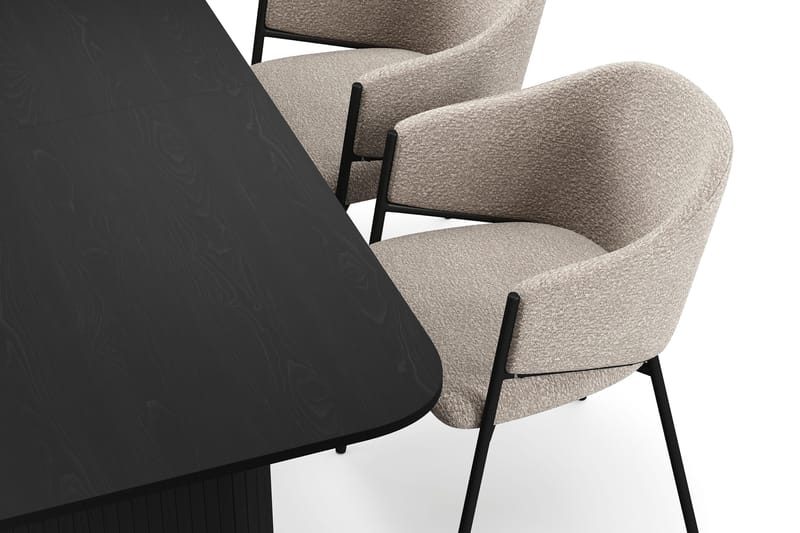 Kopparbo Matbord 180-240 cm Förlängningsbart med 4 Filip Matstolar - Svart / Taupe Bouclé - Möbler - Bord & matgrupper - Matgrupper