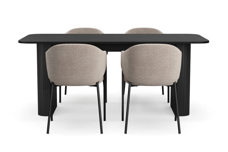 Kopparbo Matbord 180-240 cm Förlängningsbart med 4 Filip Matstolar - Svart / Taupe Bouclé - Möbler - Bord & matgrupper - Matgrupper