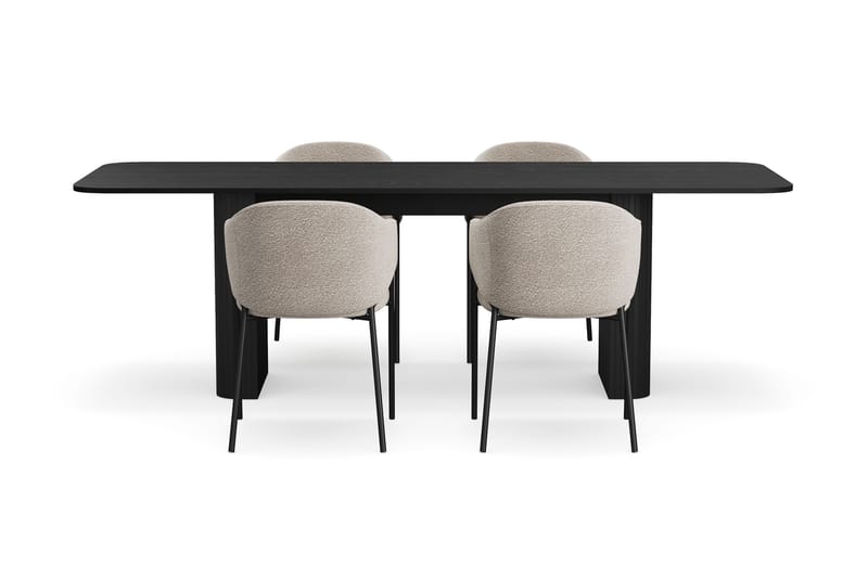 Kopparbo Matbord 180-240 cm Förlängningsbart med 4 Filip Matstolar - Svart / Taupe Bouclé - Möbler - Bord & matgrupper - Matgrupper