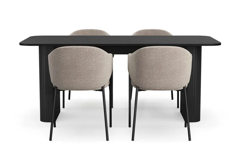 Kopparbo Matbord 180-240 cm Förlängningsbart med 4 Filip Matstolar - Svart / Taupe Bouclé - Möbler - Bord & matgrupper - Matgrupper