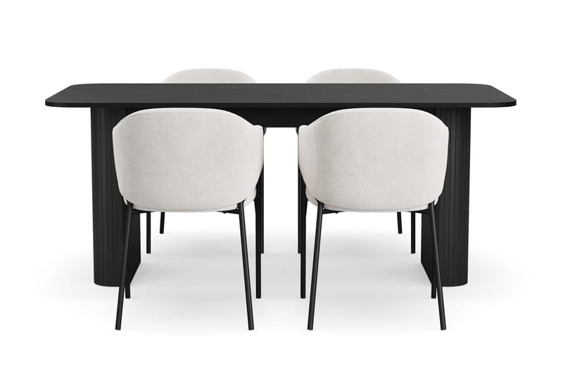 Kopparbo Matbord 180-240 cm Förlängningsbart med 4 Filip Matstolar - Svart / Vit Bouclé - Möbler - Bord & matgrupper - Matgrupper