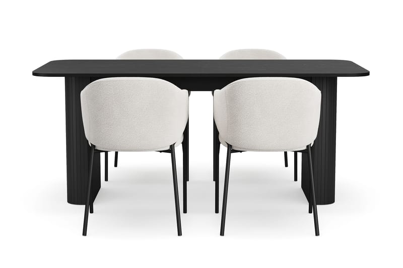 Kopparbo Matbord 180-240 cm Förlängningsbart med 4 Filip Matstolar - Svart / Vit Bouclé - Möbler - Bord & matgrupper - Matgrupper