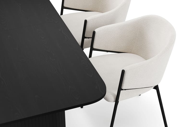 Kopparbo Matbord 180-240 cm Förlängningsbart med 4 Filip Matstolar - Svart / Vit Bouclé - Möbler - Bord & matgrupper - Matgrupper