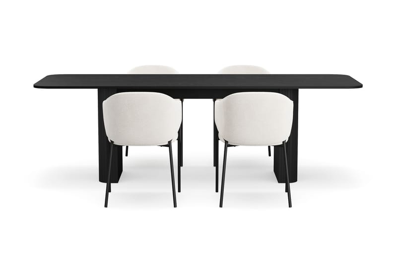 Kopparbo Matbord 180-240 cm Förlängningsbart med 4 Filip Matstolar - Svart / Vit Bouclé - Möbler - Bord & matgrupper - Matgrupper