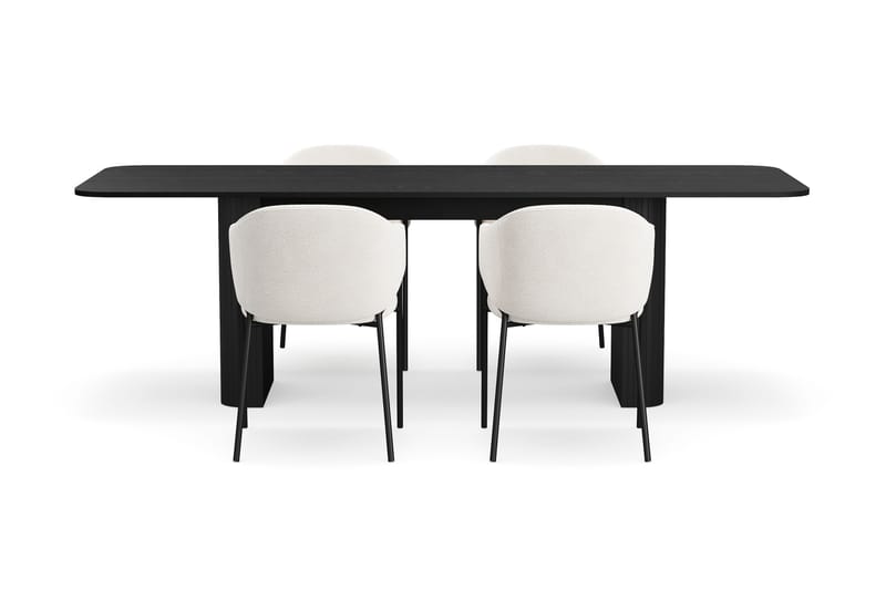 Kopparbo Matbord 180-240 cm Förlängningsbart med 4 Filip Matstolar - Svart / Vit Bouclé - Möbler - Bord & matgrupper - Matgrupper