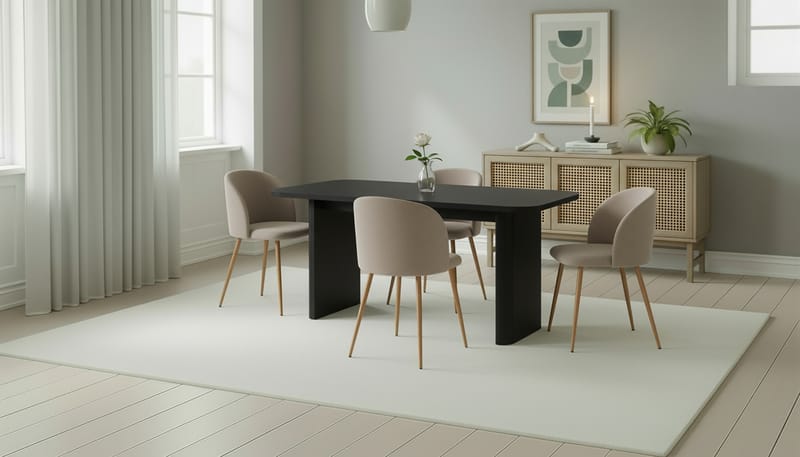 Kopparbo Matbord 180-240 cm Förlängningsbart med 4 Greya Matstolar med armstöd - Svart / Greige Bouclé / Metallben Ek - Möbler - Bord & matgrupper - Matgrupper