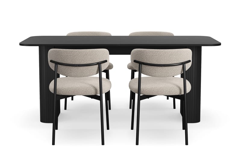 Kopparbo Matbord 180-240 cm Förlängningsbart med 4 Lucy Matstolar - Svart / Greige Bouclé / Metallben Svart - Möbler - Bord & matgrupper - Matgrupper