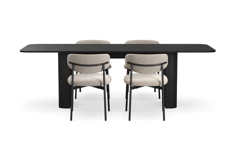 Kopparbo Matbord 180-240 cm Förlängningsbart med 4 Lucy Matstolar - Svart / Greige Bouclé / Metallben Svart - Möbler - Bord & matgrupper - Matgrupper