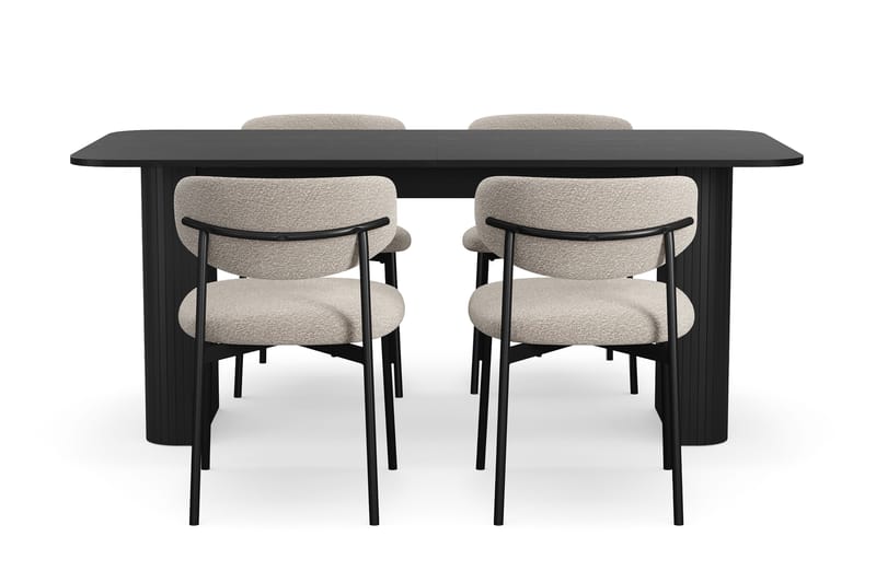Kopparbo Matbord 180-240 cm Förlängningsbart med 4 Lucy Matstolar - Svart / Greige Bouclé / Metallben Svart - Möbler - Bord & matgrupper - Matgrupper
