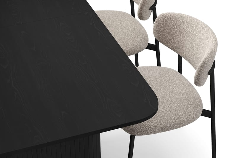 Kopparbo Matbord 180-240 cm Förlängningsbart med 4 Lucy Matstolar - Svart / Greige Bouclé / Metallben Svart - Möbler - Bord & matgrupper - Matgrupper