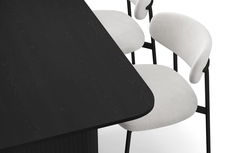 Kopparbo Matbord 180-240 cm Förlängningsbart med 4 Lucy Matstolar - Svart / Vit Bouclé / Metallben Svart - Möbler - Bord & matgrupper - Matgrupper