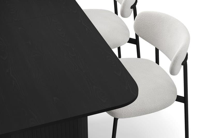 Kopparbo Matbord 180-240 cm Förlängningsbart med 4 Lucy Matstolar - Svart / Vit Bouclé / Metallben Svart - Möbler - Bord & matgrupper - Matgrupper