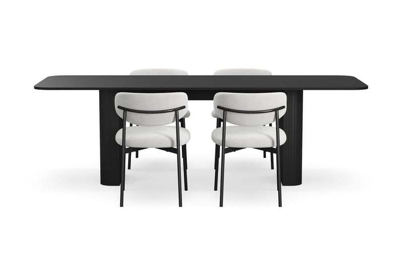 Kopparbo Matbord 180-240 cm Förlängningsbart med 4 Lucy Matstolar - Svart / Vit Bouclé / Metallben Svart - Möbler - Bord & matgrupper - Matgrupper