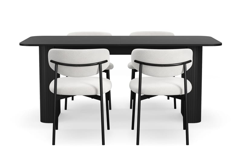 Kopparbo Matbord 180-240 cm Förlängningsbart med 4 Lucy Matstolar - Svart / Vit Bouclé / Metallben Svart - Möbler - Bord & matgrupper - Matgrupper