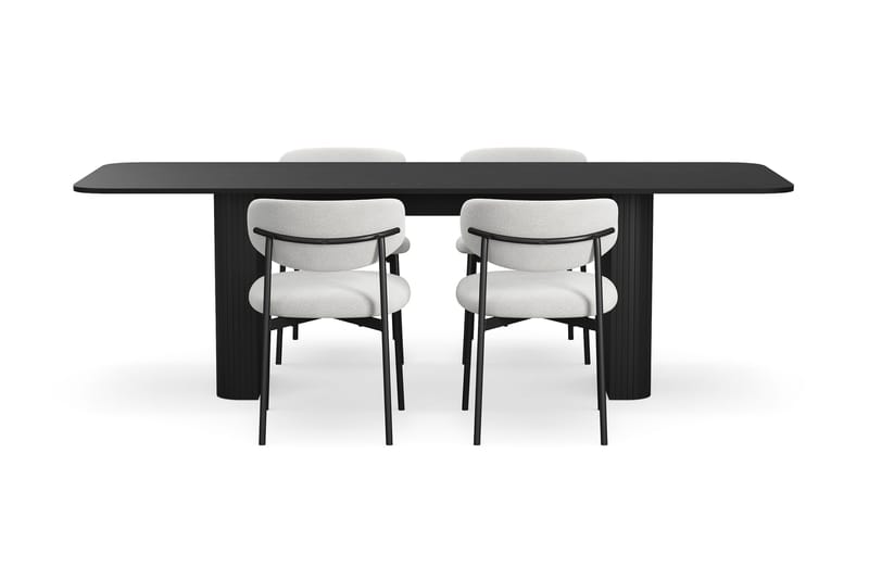 Kopparbo Matbord 180-240 cm Förlängningsbart med 4 Lucy Matstolar - Svart / Vit Bouclé / Metallben Svart - Möbler - Bord & matgrupper - Matgrupper