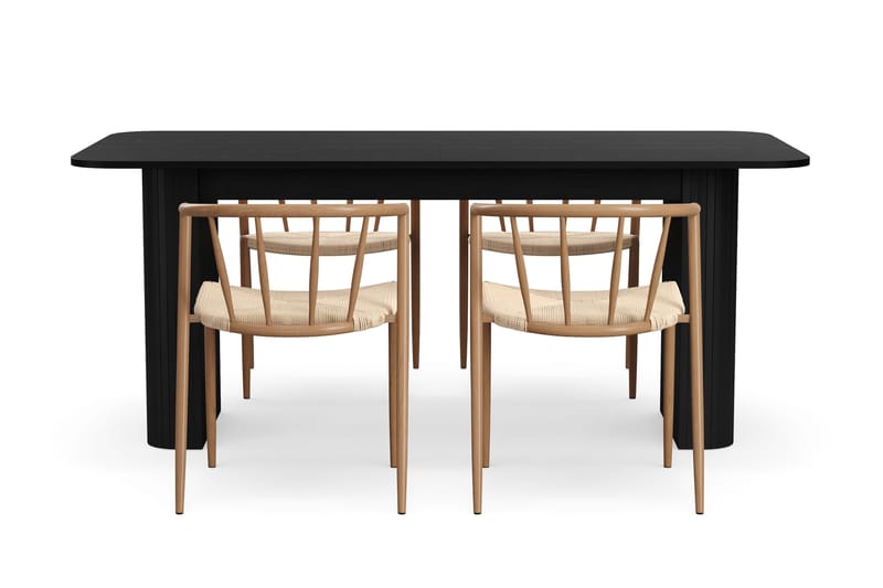 Kopparbo Matbord 180-240 cm Förlängningsbart med 4 Winston Matstolar - Svart / Beige / Metallben Ek - Möbler - Bord & matgrupper - Matgrupper