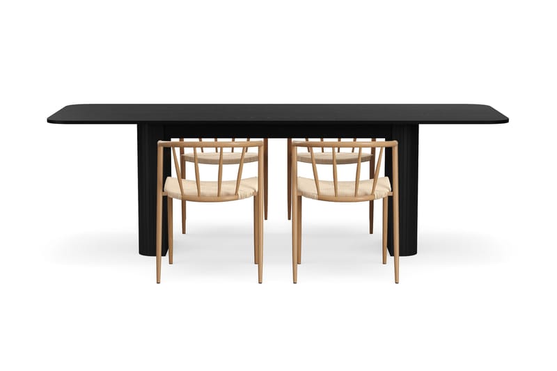 Kopparbo Matbord 180-240 cm Förlängningsbart med 4 Winston Matstolar - Svart / Beige / Metallben Ek - Möbler - Bord & matgrupper - Matgrupper