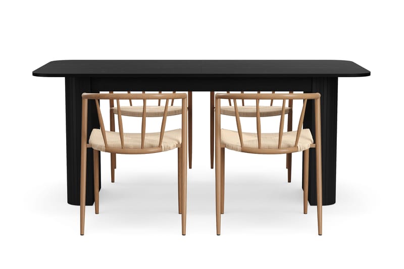 Kopparbo Matbord 180-240 cm Förlängningsbart med 4 Winston Matstolar - Svart / Beige / Metallben Ek - Möbler - Bord & matgrupper - Matgrupper