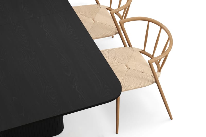 Kopparbo Matbord 180-240 cm Förlängningsbart med 4 Winston Matstolar - Svart / Beige / Metallben Ek - Möbler - Bord & matgrupper - Matgrupper