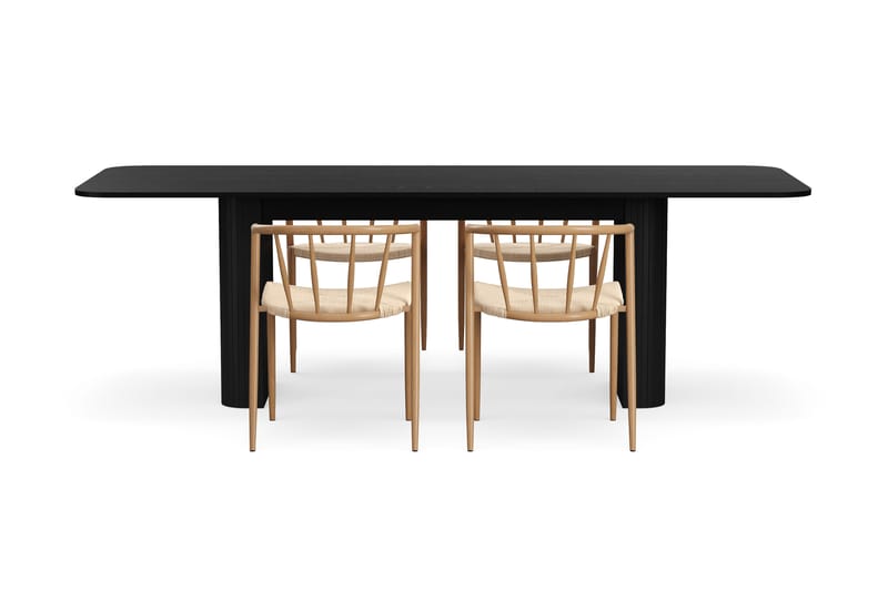 Kopparbo Matbord 180-240 cm Förlängningsbart med 4 Winston Matstolar - Svart / Beige / Metallben Ek - Möbler - Bord & matgrupper - Matgrupper