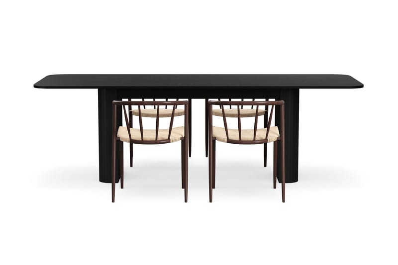 Kopparbo Matbord 180-240 cm Förlängningsbart med 4 Winston Matstolar - Svart / Beige / Metallben Rökt ek - Möbler - Bord & matgrupper - Matgrupper