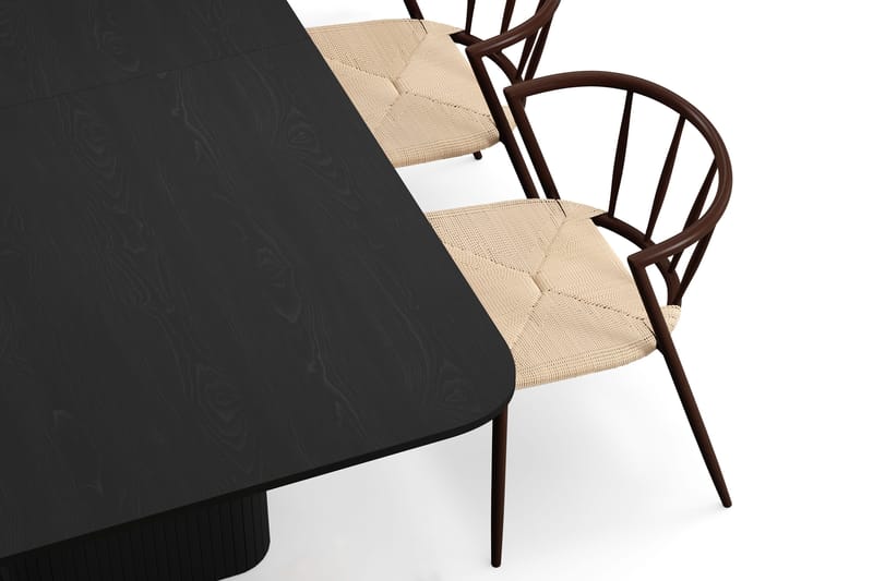 Kopparbo Matbord 180-240 cm Förlängningsbart med 4 Winston Matstolar - Svart / Beige / Metallben Rökt ek - Möbler - Bord & matgrupper - Matgrupper