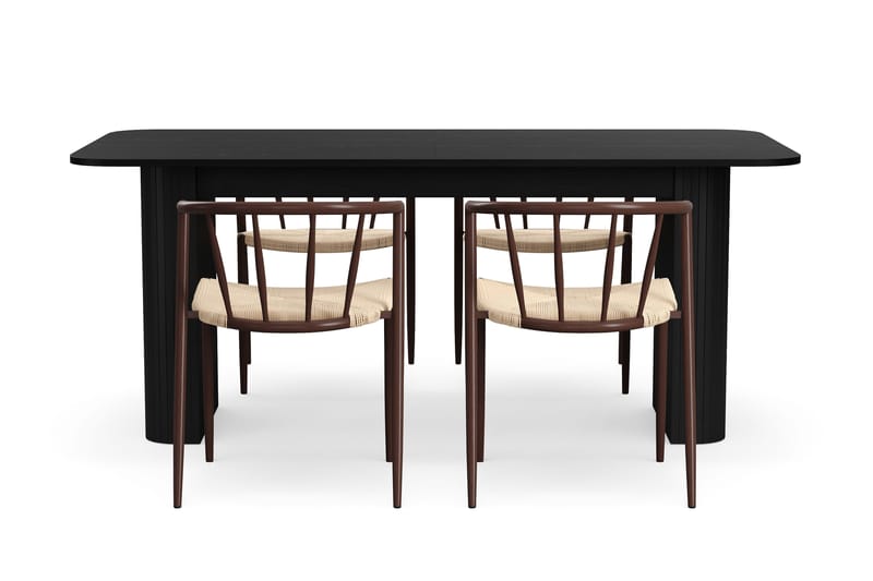 Kopparbo Matbord 180-240 cm Förlängningsbart med 4 Winston Matstolar - Svart / Beige / Metallben Rökt ek - Möbler - Bord & matgrupper - Matgrupper
