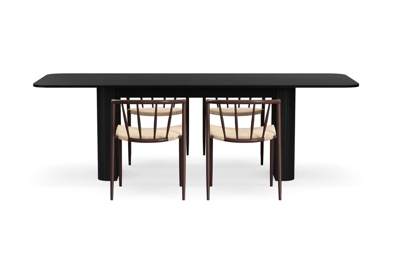 Kopparbo Matbord 180-240 cm Förlängningsbart med 4 Winston Matstolar - Svart / Beige / Metallben Rökt ek - Möbler - Bord & matgrupper - Matgrupper