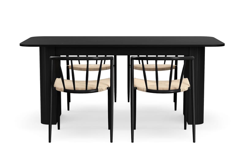 Kopparbo Matbord 180-240 cm Förlängningsbart med 4 Winston Matstolar - Svart / Beige / Metallben Svart - Möbler - Bord & matgrupper - Matgrupper