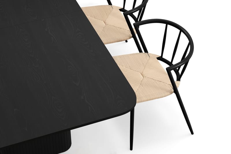 Kopparbo Matbord 180-240 cm Förlängningsbart med 4 Winston Matstolar - Svart / Beige / Metallben Svart - Möbler - Bord & matgrupper - Matgrupper