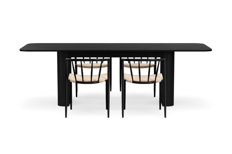Kopparbo Matbord 180-240 cm Förlängningsbart med 4 Winston Matstolar - Svart / Beige / Metallben Svart - Möbler - Bord & matgrupper - Matgrupper