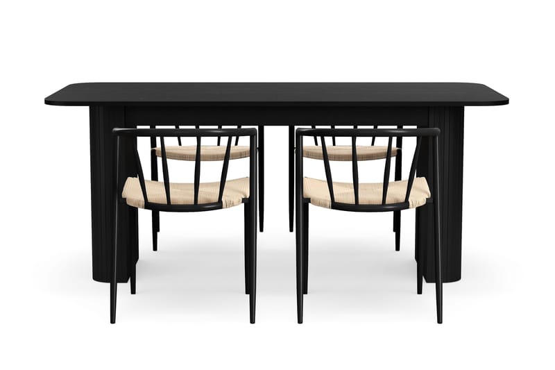 Kopparbo Matbord 180-240 cm Förlängningsbart med 4 Winston Matstolar - Svart / Beige / Metallben Svart - Möbler - Bord & matgrupper - Matgrupper