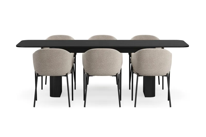 Kopparbo Matbord 180-240 cm Förlängningsbart med 6 Filip Matstolar - Svart / Taupe Bouclé - Möbler - Bord & matgrupper - Matgrupper