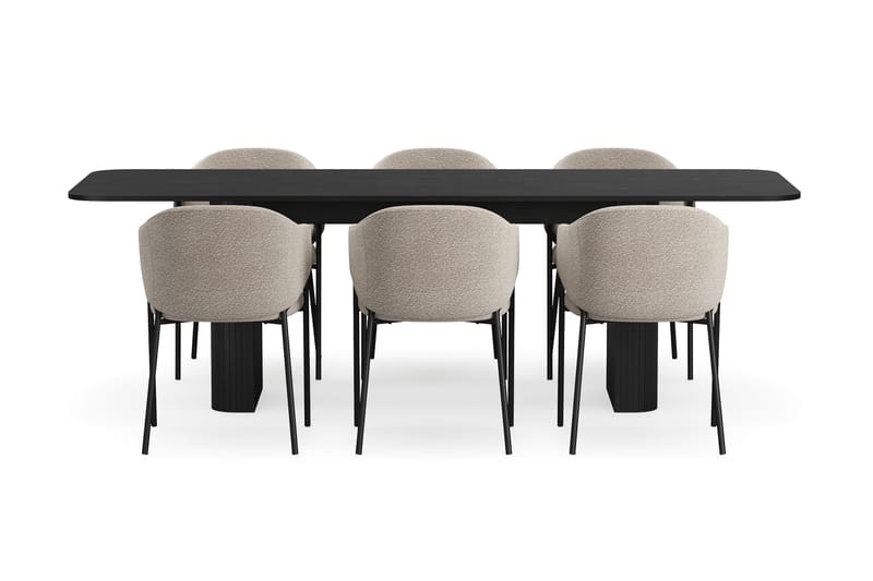 Kopparbo Matbord 180-240 cm Förlängningsbart med 6 Filip Matstolar - Svart / Taupe Bouclé - Möbler - Bord & matgrupper - Matgrupper