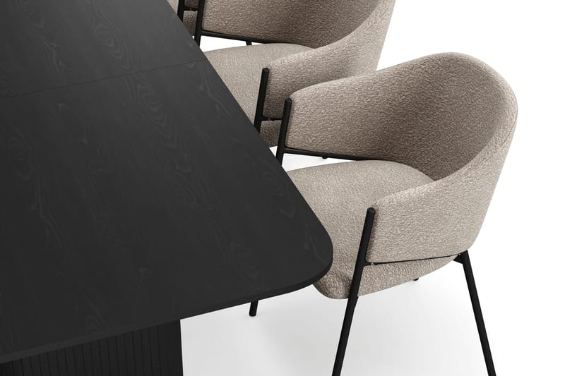 Kopparbo Matbord 180-240 cm Förlängningsbart med 6 Filip Matstolar - Svart / Taupe Bouclé - Möbler - Bord & matgrupper - Matgrupper