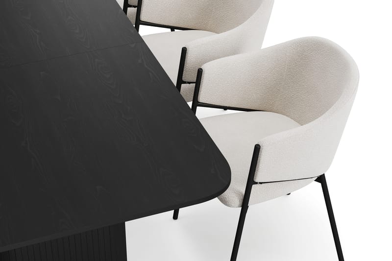 Kopparbo Matbord 180-240 cm Förlängningsbart med 6 Filip Matstolar - Svart / Vit Bouclé - Möbler - Bord & matgrupper - Matgrupper