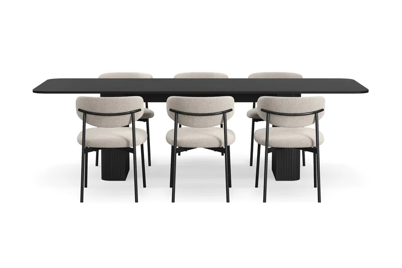 Kopparbo Matbord 180-240 cm Förlängningsbart med 6 Lucy Matstolar - Svart / Greige Bouclé / Metallben Svart - Möbler - Bord & matgrupper - Matgrupper