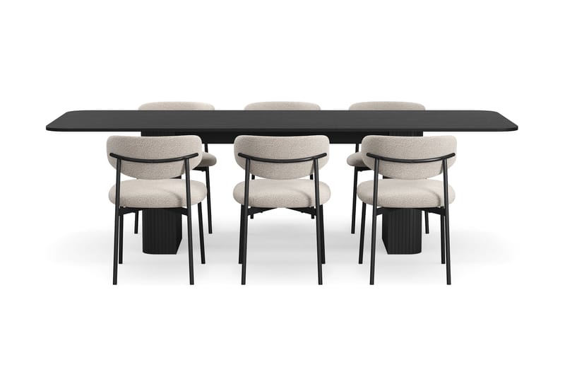 Kopparbo Matbord 180-240 cm Förlängningsbart med 6 Lucy Matstolar - Svart / Greige Bouclé / Metallben Svart - Möbler - Bord & matgrupper - Matgrupper