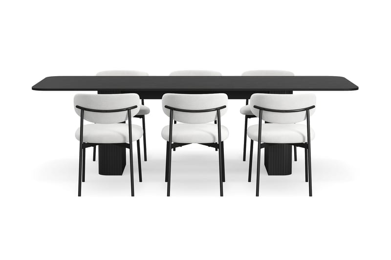 Kopparbo Matbord 180-240 cm Förlängningsbart med 6 Lucy Matstolar - Svart / Vit Bouclé / Metallben Svart - Möbler - Bord & matgrupper - Matgrupper