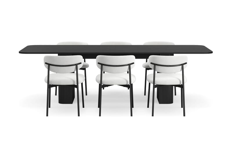 Kopparbo Matbord 180-240 cm Förlängningsbart med 6 Lucy Matstolar - Svart / Vit Bouclé / Metallben Svart - Möbler - Bord & matgrupper - Matgrupper