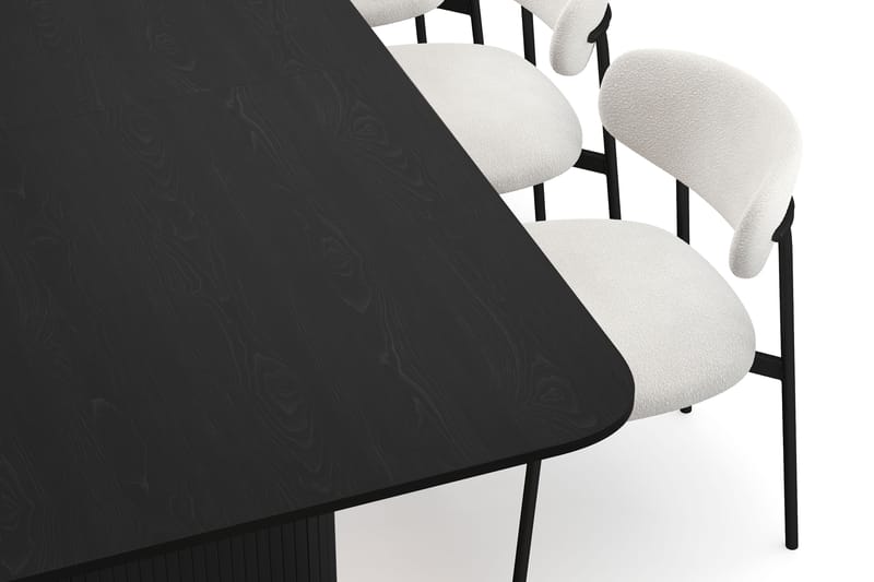 Kopparbo Matbord 180-240 cm Förlängningsbart med 6 Lucy Matstolar - Svart / Vit Bouclé / Metallben Svart - Möbler - Bord & matgrupper - Matgrupper